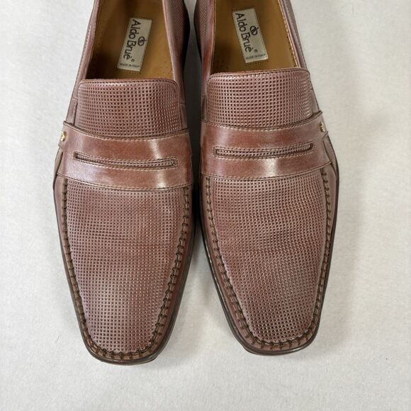 ALDO BRUE Penny Loafers Brown Perforated Italian Nabuk Leather Shoes - Picture 7 of 12